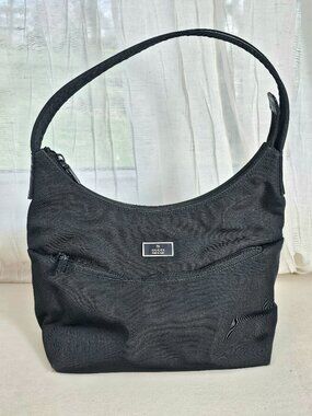 Gucci Vintage Nylon Shoulder Bag Black Hobo Made in Italy Logo Plaque with Bag